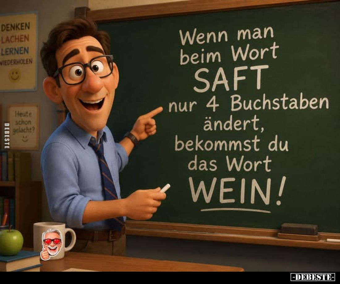 Wenn man beim Wort SAFT nur 4 Buchstaben ändert, bekommst du das Wort WEIN!