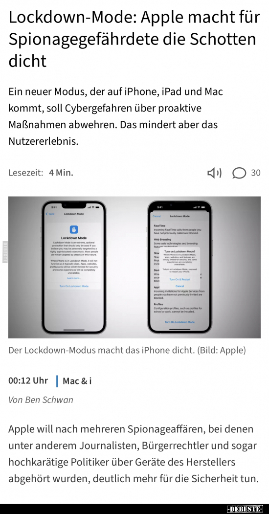 Lockdown-Mode: Apple macht für Spionagegefährdete die.. - Lustige Bilder | DEBESTE.de