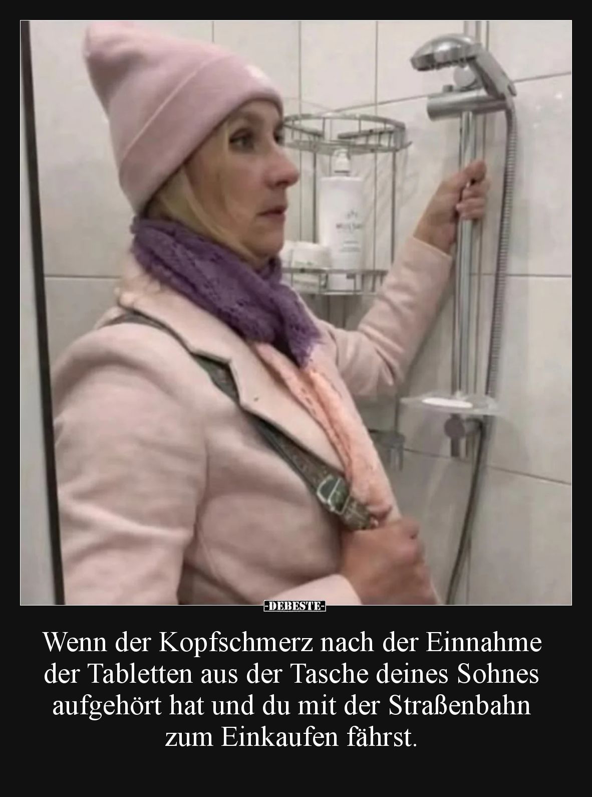 Wenn der Kopfschmerz nach der Einnahme der Tabletten aus der Tasche deines Sohnes aufgehört hat und du mit der Straßenbahn zu...