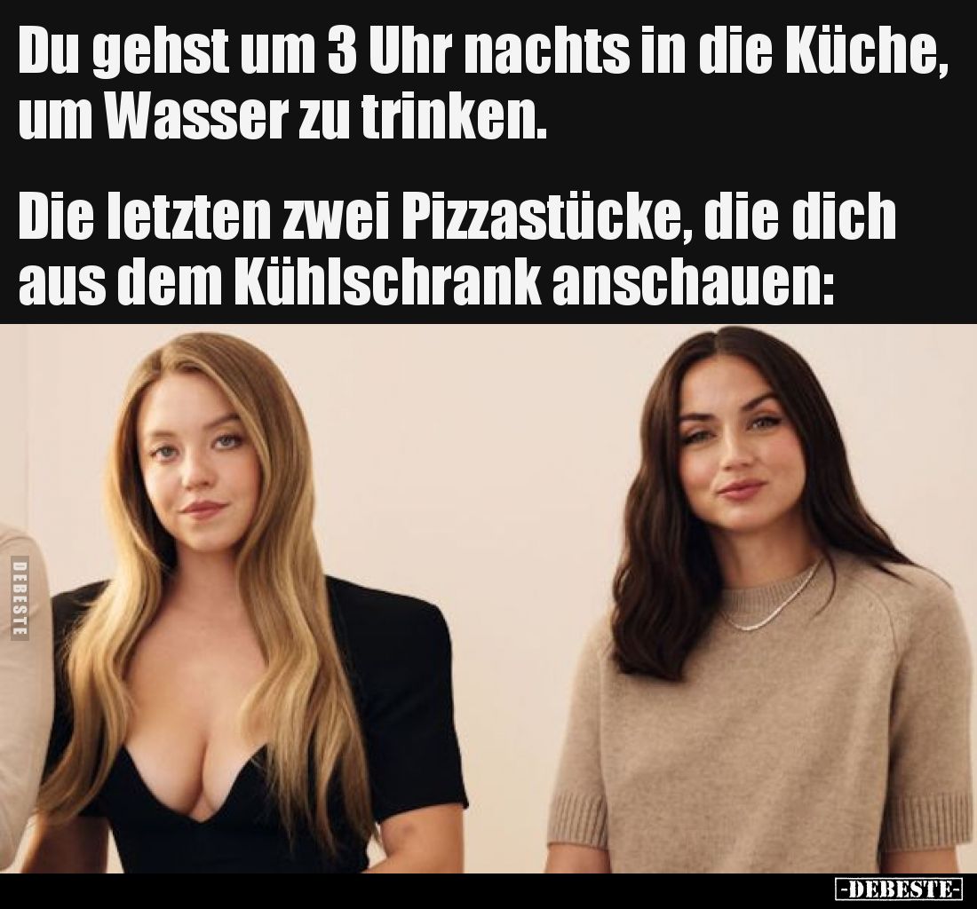 Du gehst um 3 Uhr nachts in die Küche, um Wasser zu trinken
Die letzten zwei Pizzastücke, die dich aus dem Kühlschrank ans...