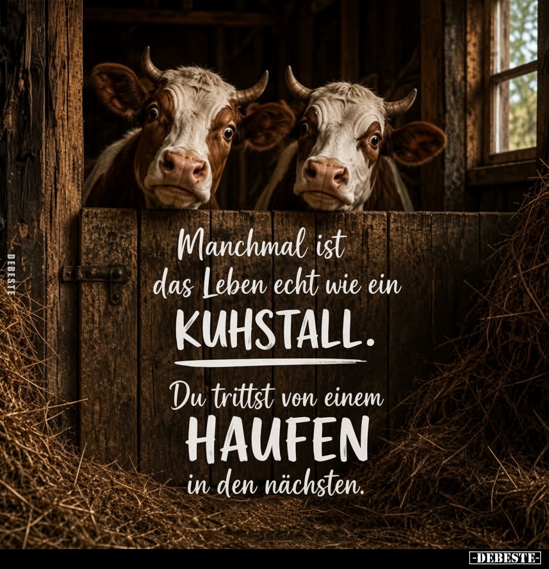 Manchmal ist das Leben echt wie ein Kuhstall.
Du trittst von einem Haufen in den nächsten.
