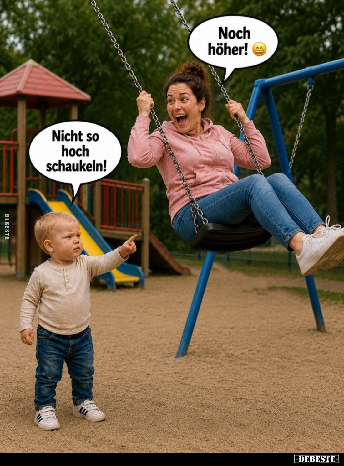 Noch höher! -
Nicht so hoch schaukeln!
