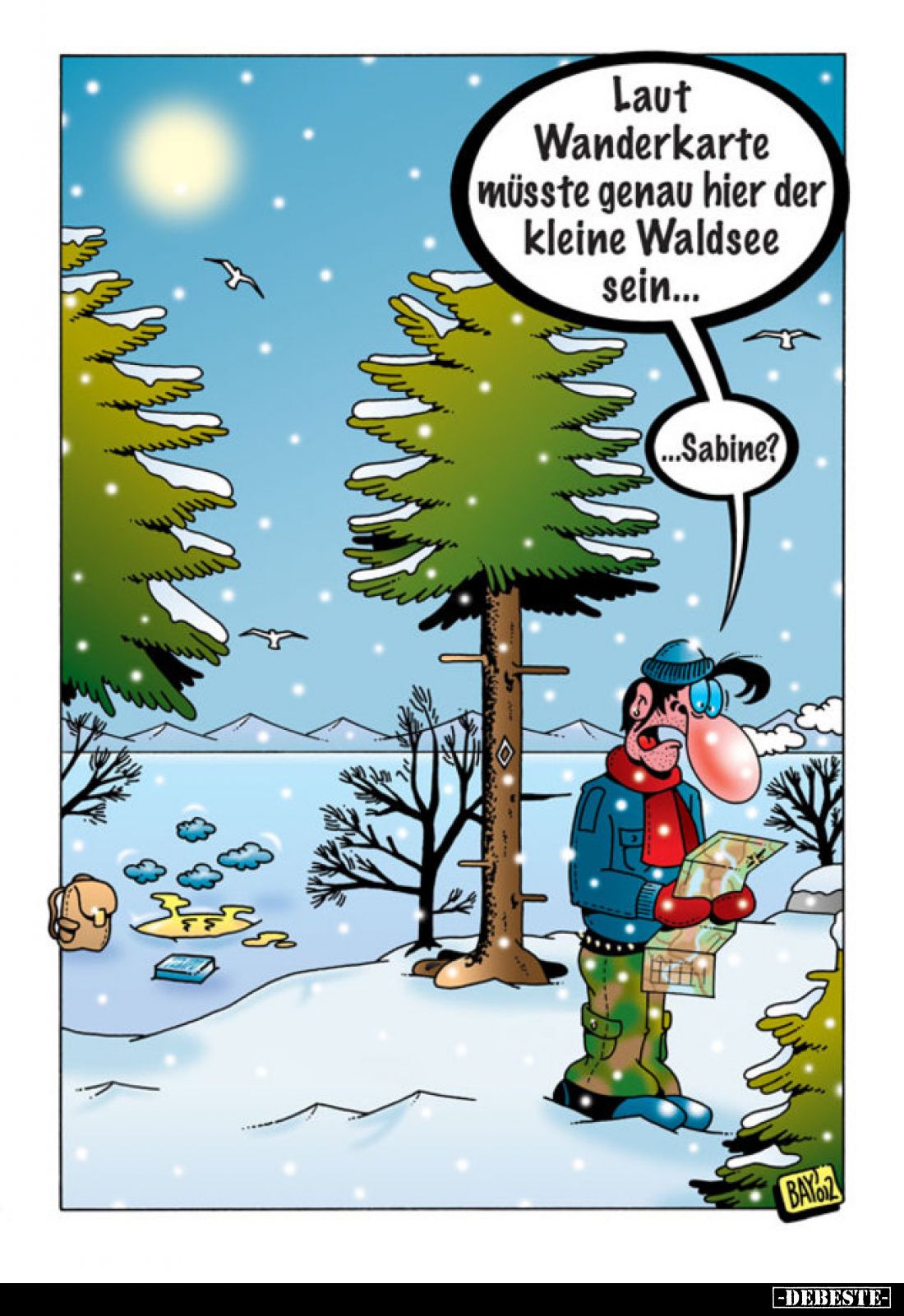 Laut Wanderkarte müsste genau hier der kleine Waldsee sein...
Sabine?