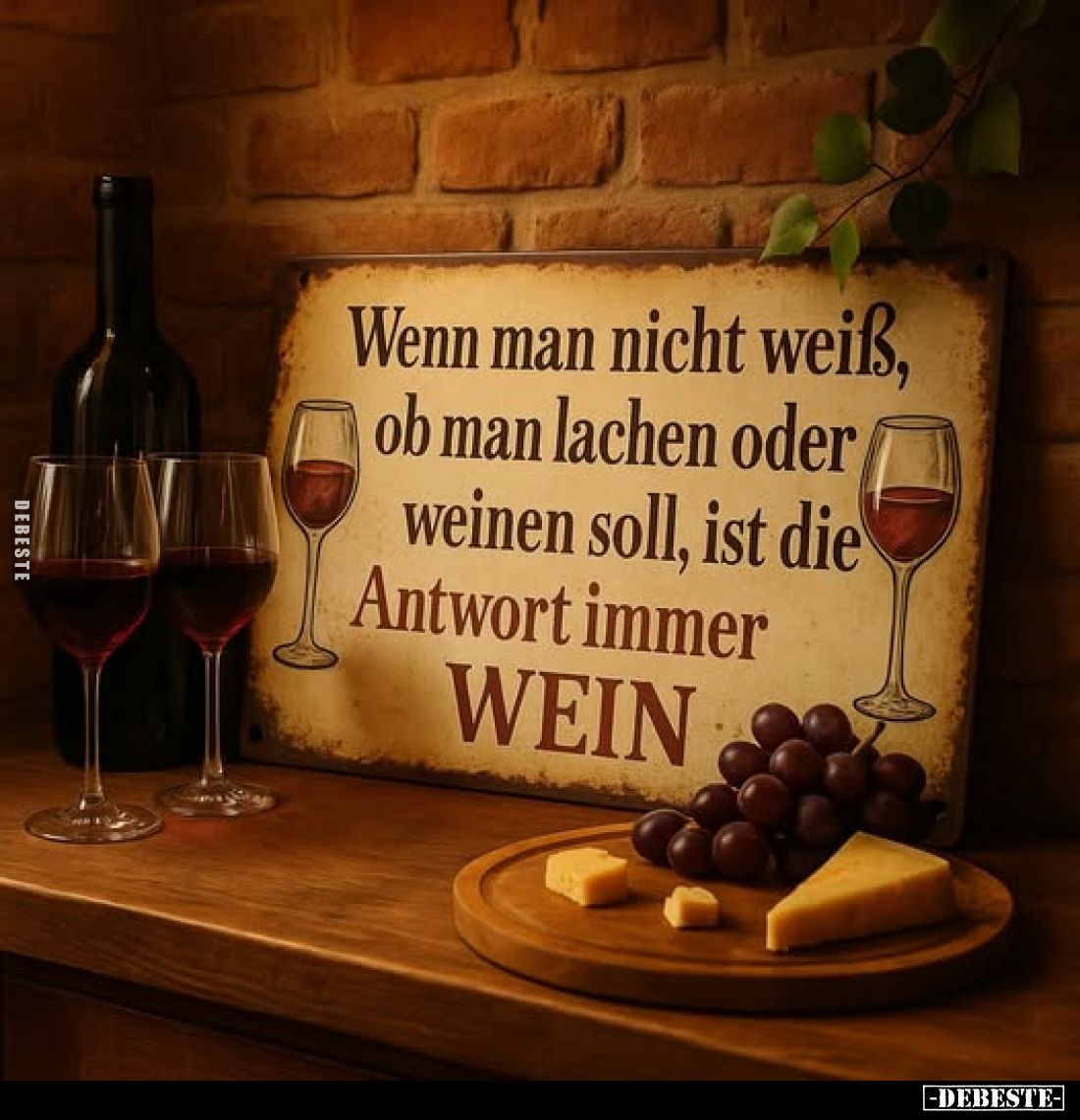 Wenn man nicht weiß, ob man lachen oder weinen soll, ist die Antwort immer 
WEIN.