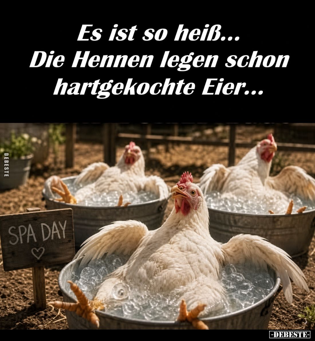 Es ist so heiß... Die Hennen legen schon hartgekochte Eier...