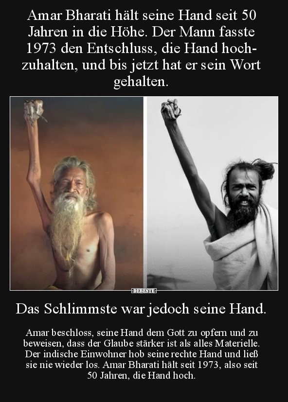 Amar Bharati hält seine Hand seit 50 Jahren in die Höhe... - Lustige Bilder | DEBESTE.de