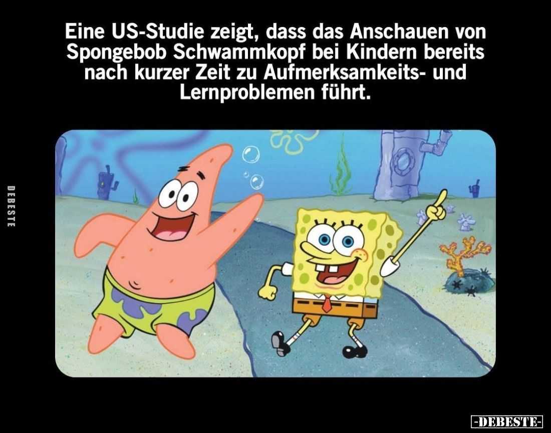 Eine US-Studie zeigt, dass das Anschauen von Spongebob Schwammkopf bei Kindern bereits nach kurzer Zeit zu Aufmerksamkeits- u...