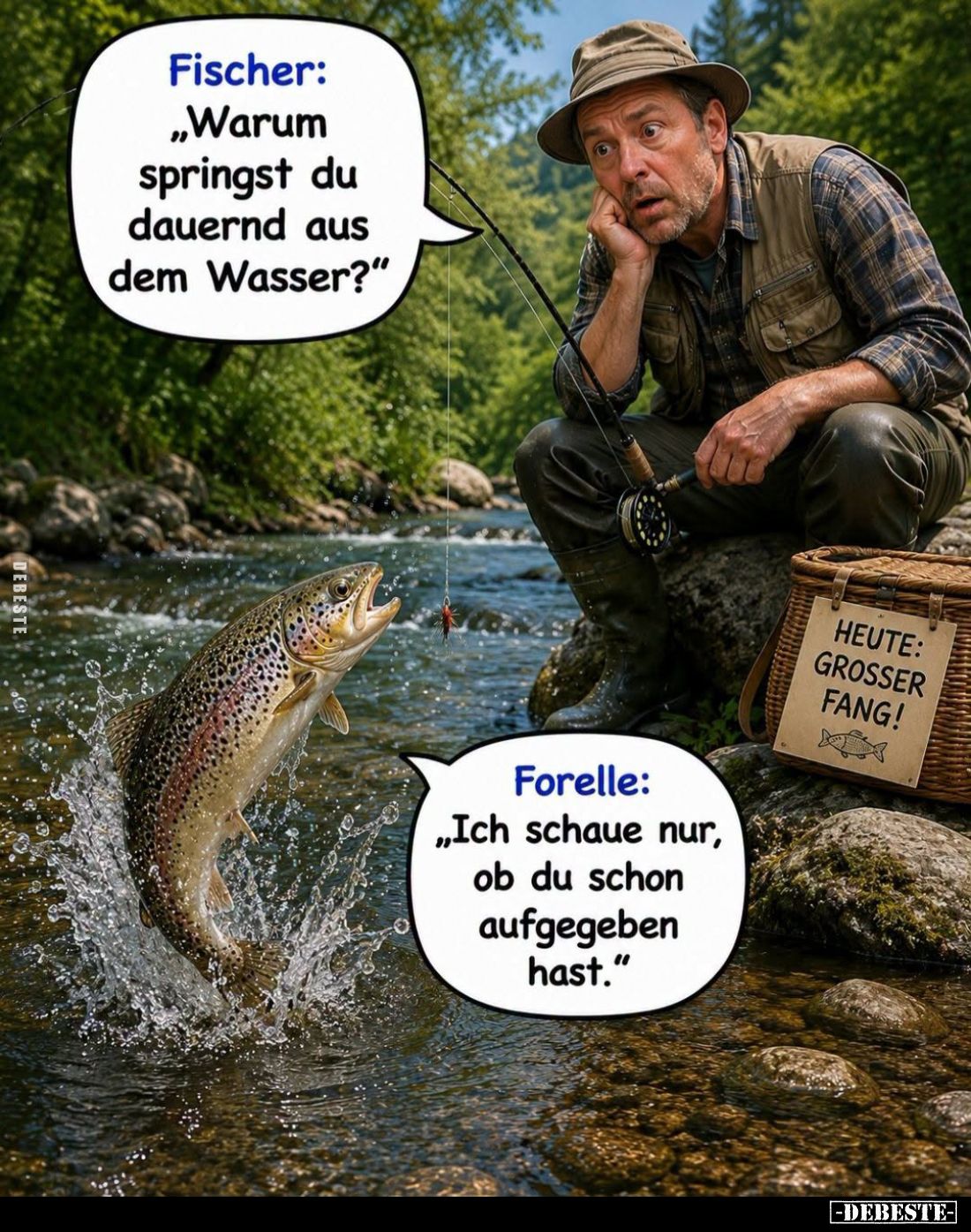 "Warum springst du dauernd aus dem Wasser?"
-
"Ich schaue nur, ob du schon aufgegeben hast."