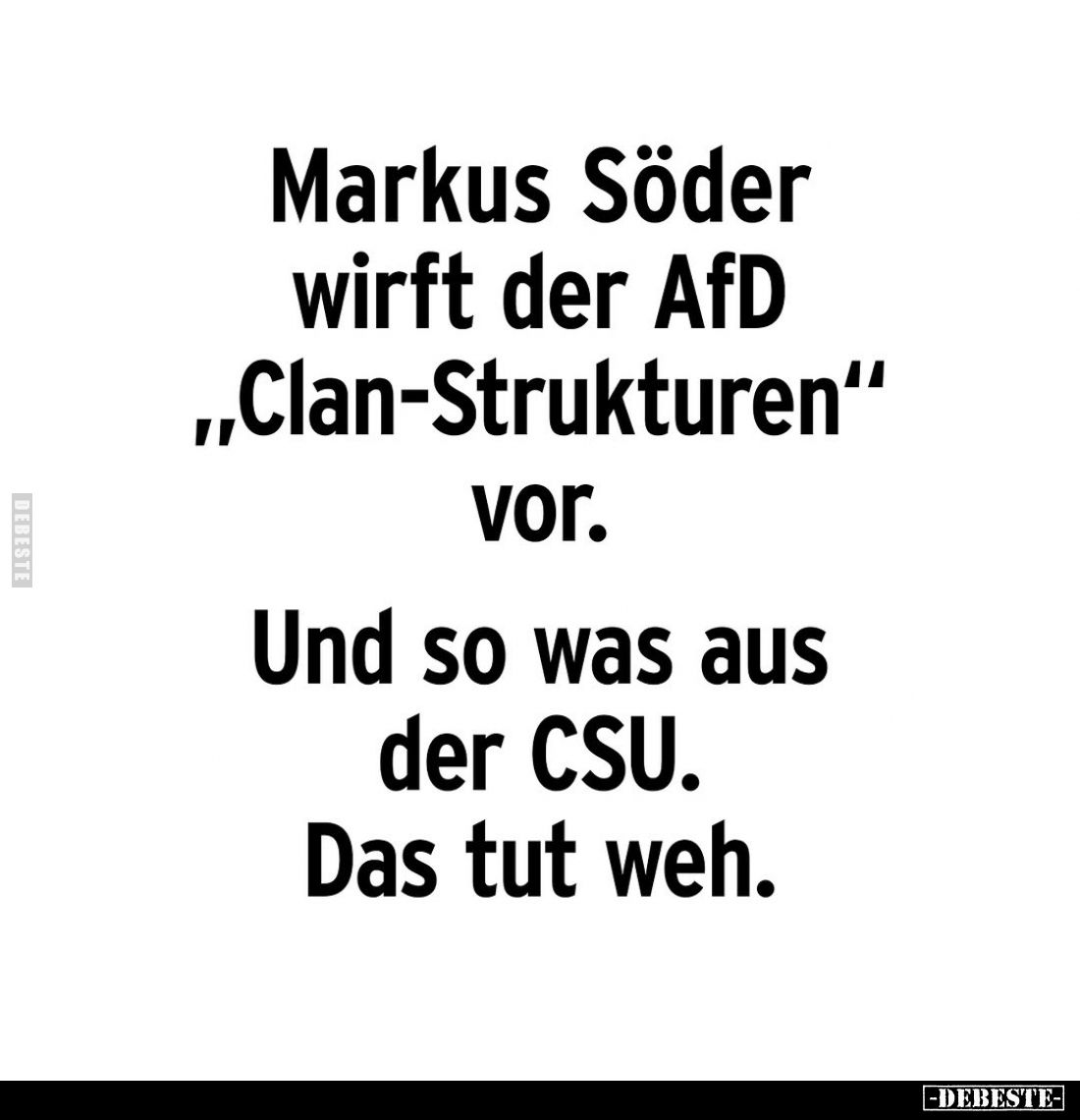Markus Söder wirft der AfD "Clan-Strukturen" vor.
Und so was aus der CSU.
Das tut weh.