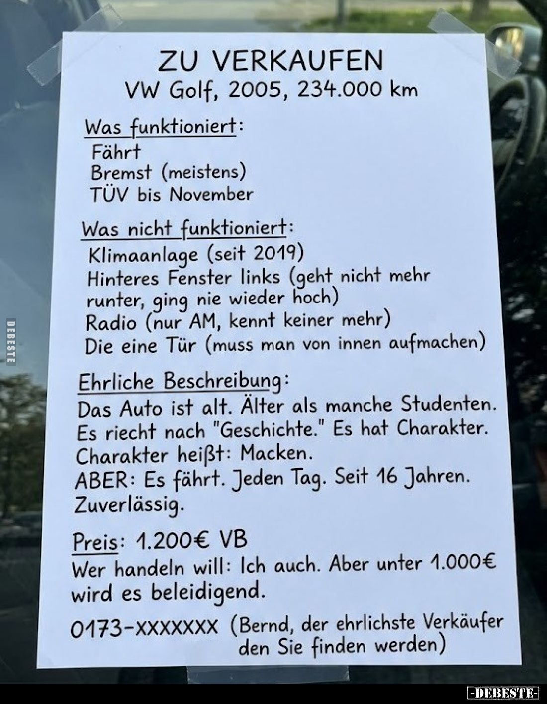 Zu Verkaufen: VW Golf, 2005, 234.000 km... - Lustige Bilder | DEBESTE.de