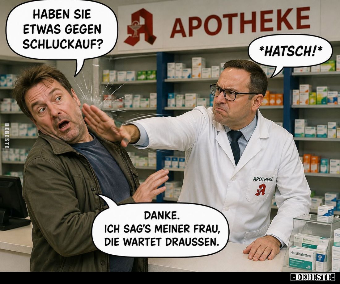 Haben Sie etwas gegen Schluckauf? - Danke. Ich sag's meiner Frau, die wartet draußen.