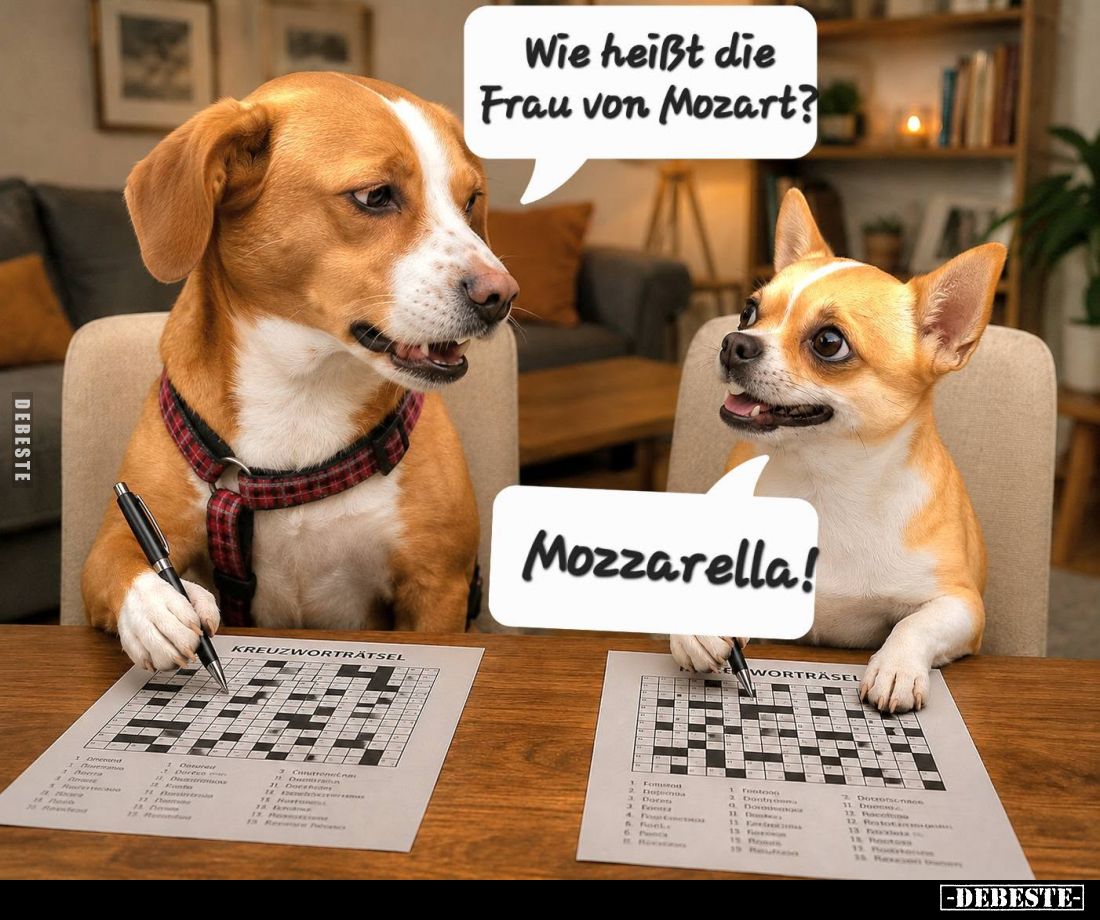Wie heißt die Frau von Mozart? -
Mozzarella!