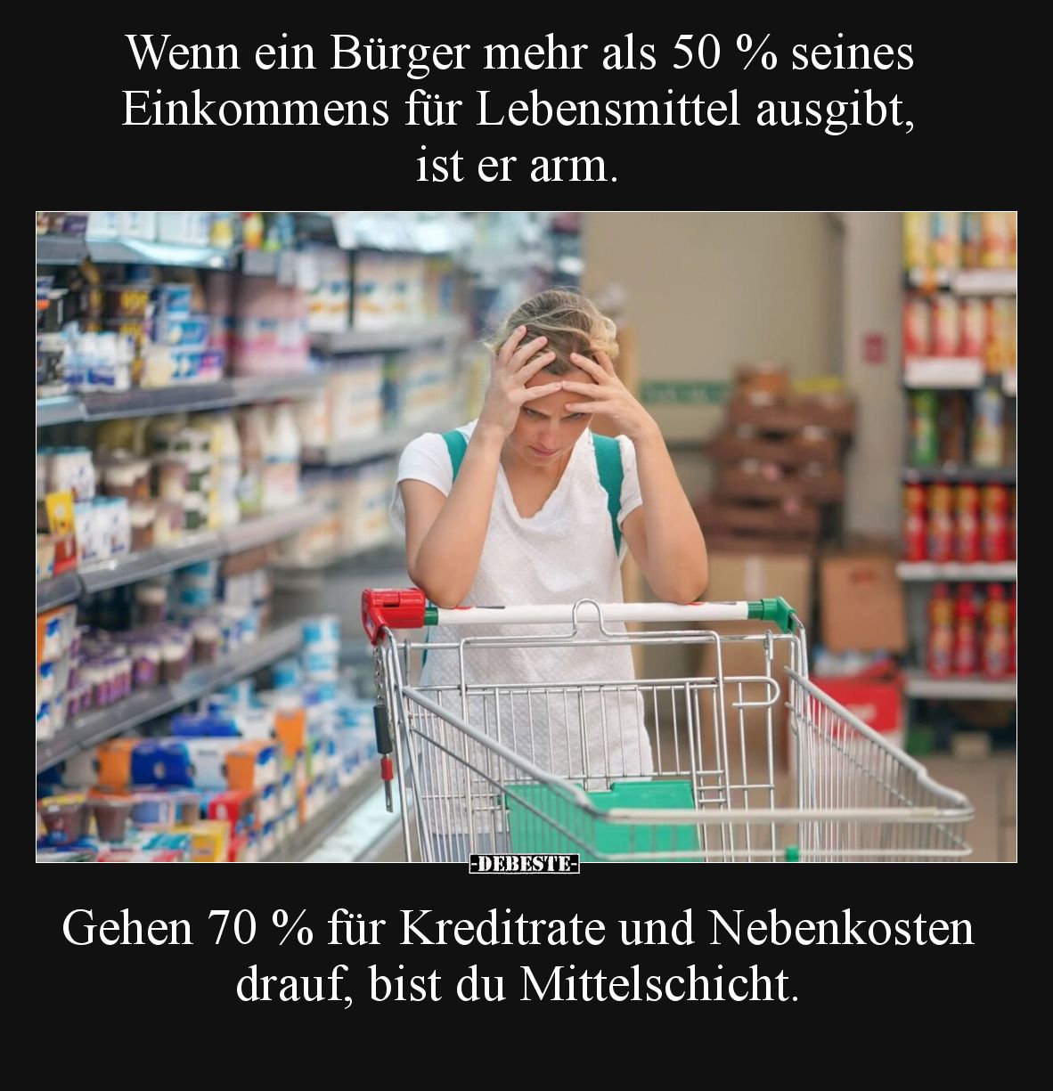 Wenn ein Bürger mehr als 50 % seines Einkommens für Lebensmittel ausgibt, ist er arm.

Gehen 70 % für Kreditrate und Nebenk...