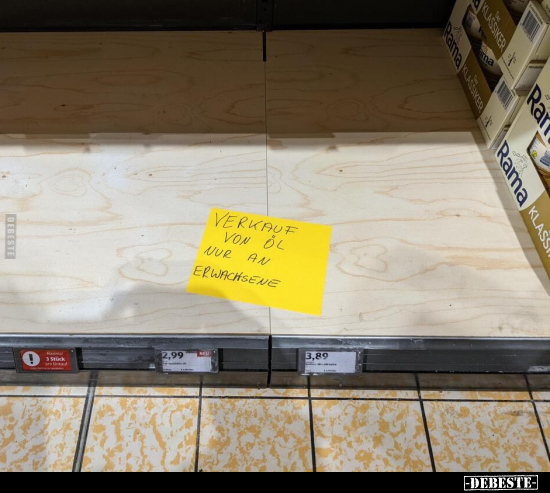 Verkaf von Öl nur an Erwachsene.