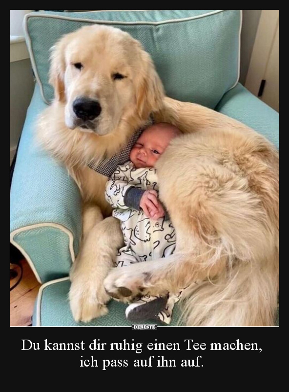 Du kannst dir ruhig einen Tee machen, ich pass auf ihn auf.