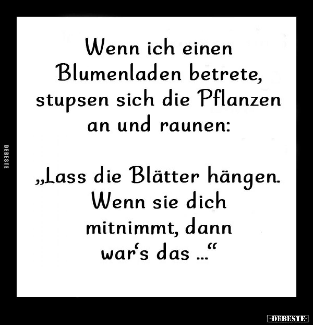 Wenn ich einen Blumenladen betrete, stupsen sich die Pflanzen an und raunen:
- "Lass die Blätter hängen.
Wenn sie dich...