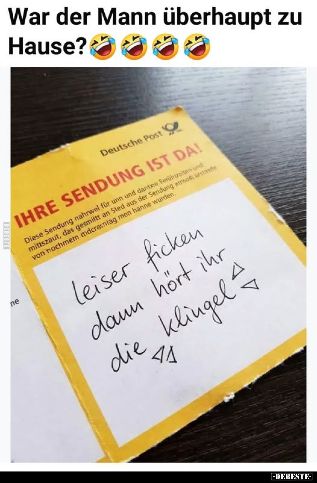 War der Mann überhaupt zu Hause?
Leiser ficken dann hört ihr die Klingel