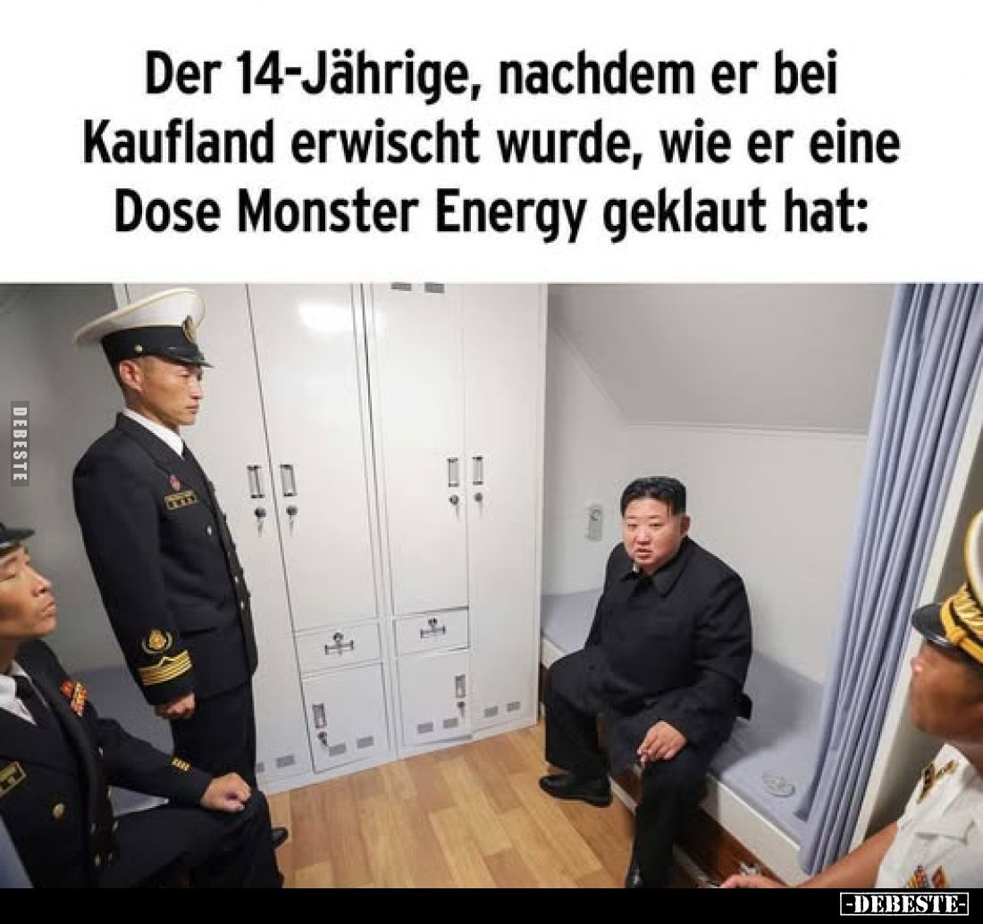 Der 14-Jährige, nachdem er bei Kaufland erwischt wurde, wie er eine Dose Monster Energy geklaut hat: