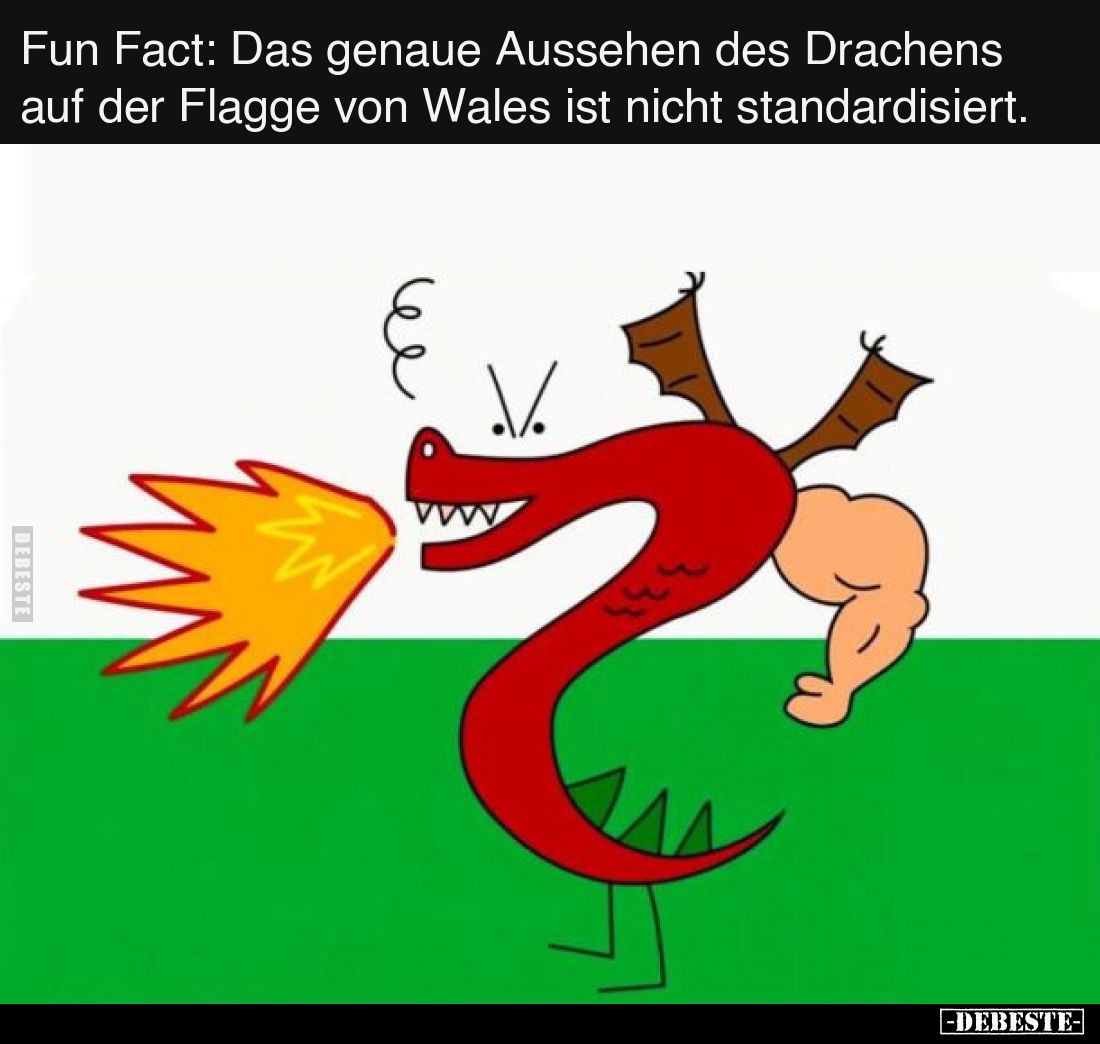 Fun Fact: Das genaue Aussehen des Drachens auf der Flagge von Wales ist nicht standardisiert.