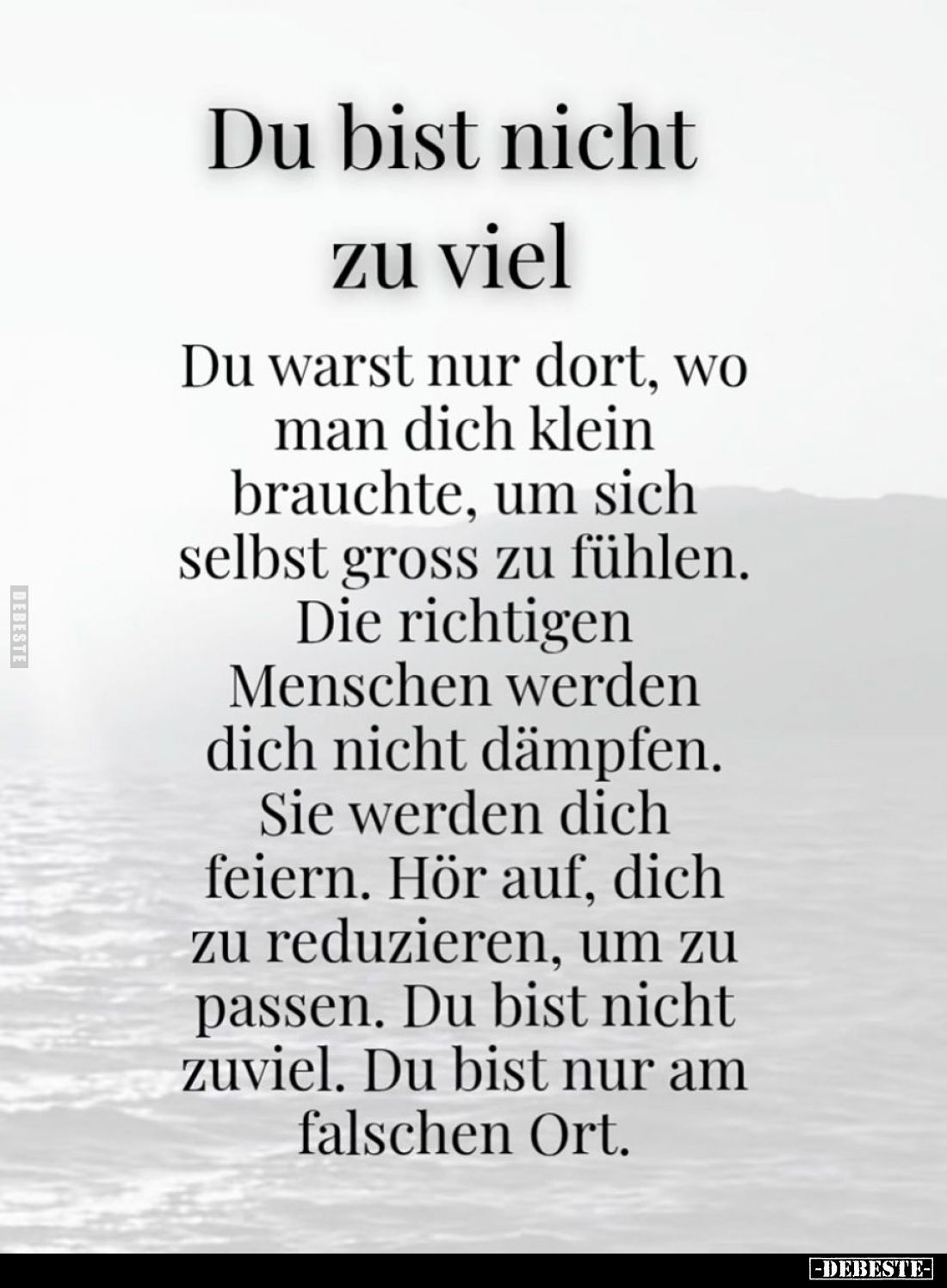 Du bist nicht zu viel.
Du warst nur dort, wo man dich klein brauchte, um sich selbst gross zu fühlen.
Die richtigen Mensche...