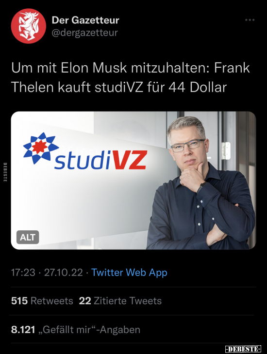 Um mit Elon Musk mitzuhalten: Frank Thelen kauft studiVZ.. - Lustige Bilder | DEBESTE.de