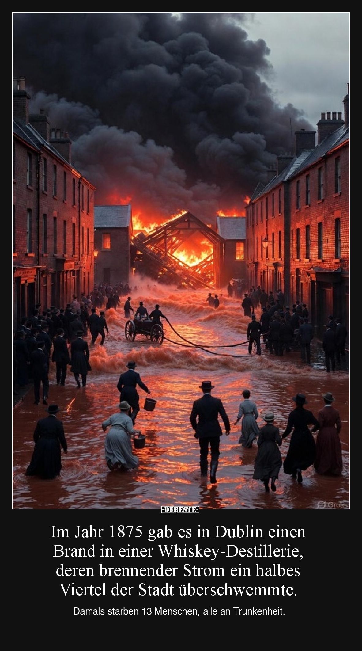 Im Jahr 1875 gab es in Dublin einen Brand in einer Whiskey-Destillerie, deren brennender Strom ein halbes Viertel der Stadt ü...