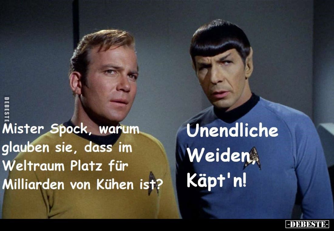 Mister Spock, warum glauben sie, dass im Weltraum Platz für Milliarden von Kühen ist?

Unendliche Weiden, Käpt'n!