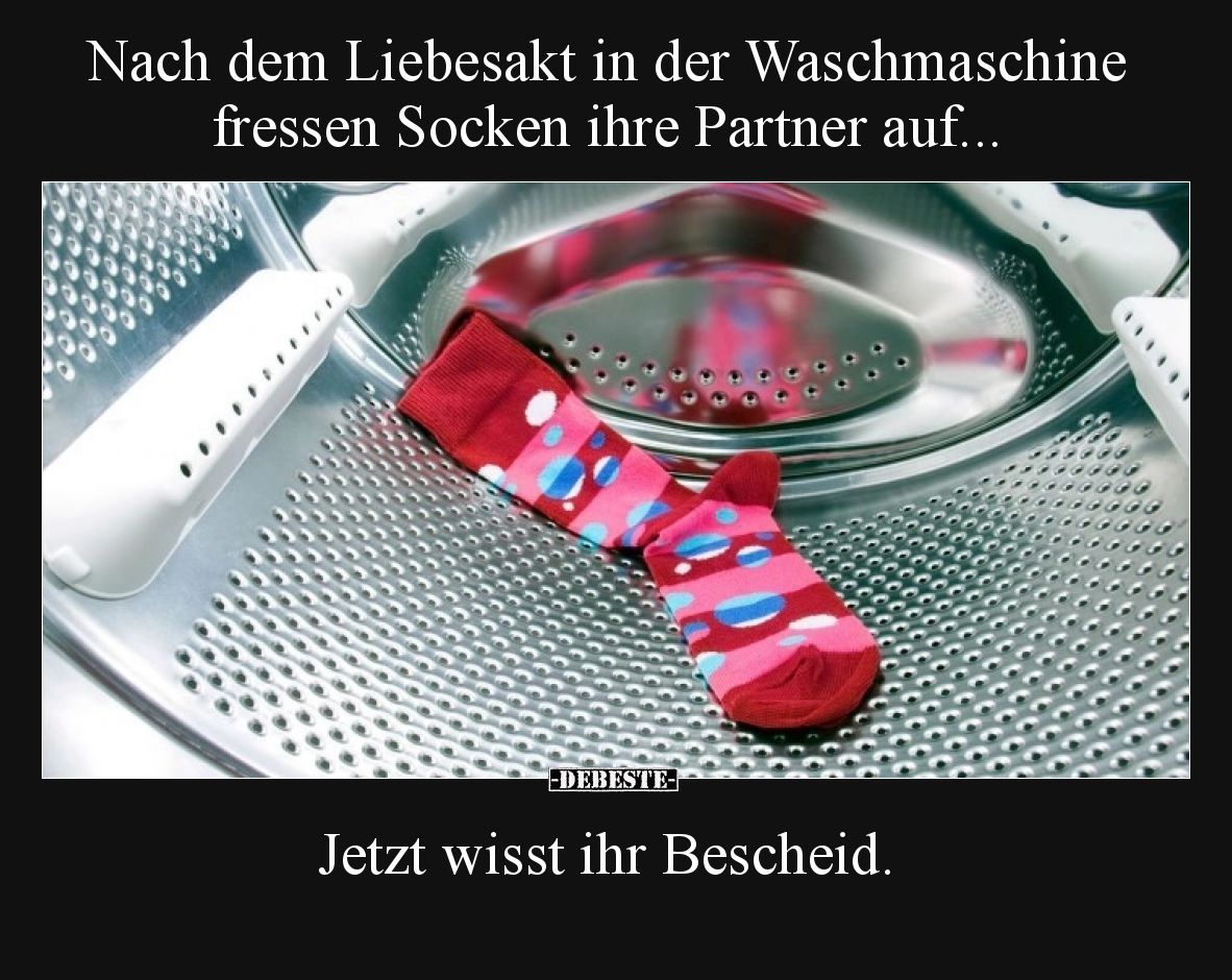 Nach dem Liebesakt in der Waschmaschine fressen Socken ihre Partner auf...

Jetzt wisst ihr Bescheid.