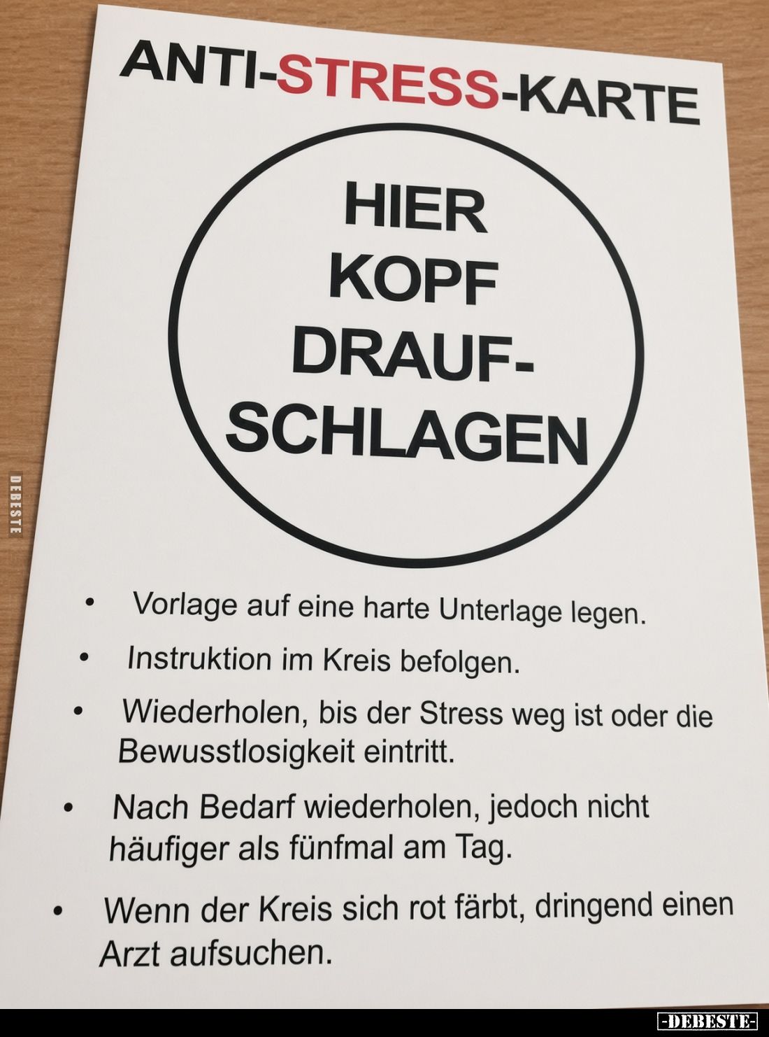 Anti-Stress-Karte.  - Vorlage auf eine harte Unterlage legen.
- Instruktion im Kreis befolgen.
- Wiederholen, bis der Stres...
