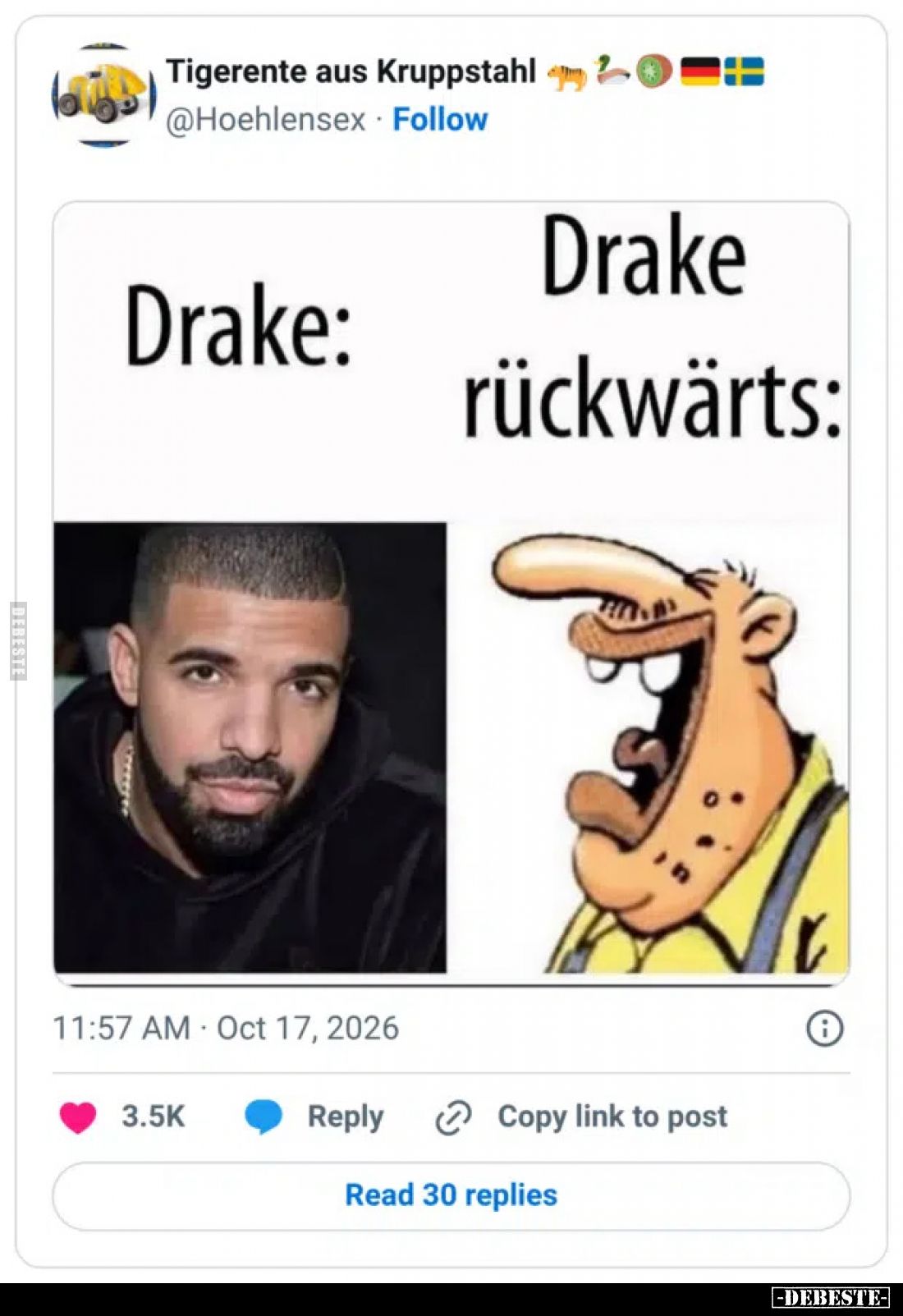 Drake:

Drake rückwärts: