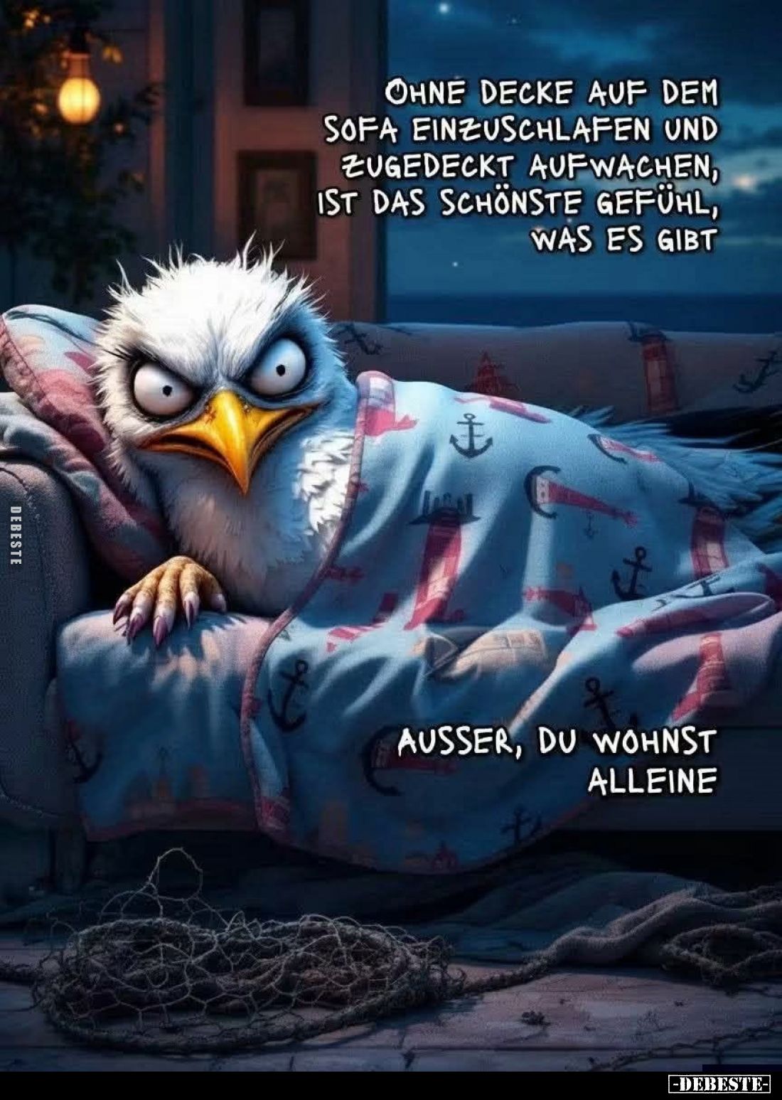 Ohne Decke auf dem Sofa einzuschlafen und zugedeckt aufwachen, ist das schönste Gefühl, was es gibt ausser, du wohnst alleine...