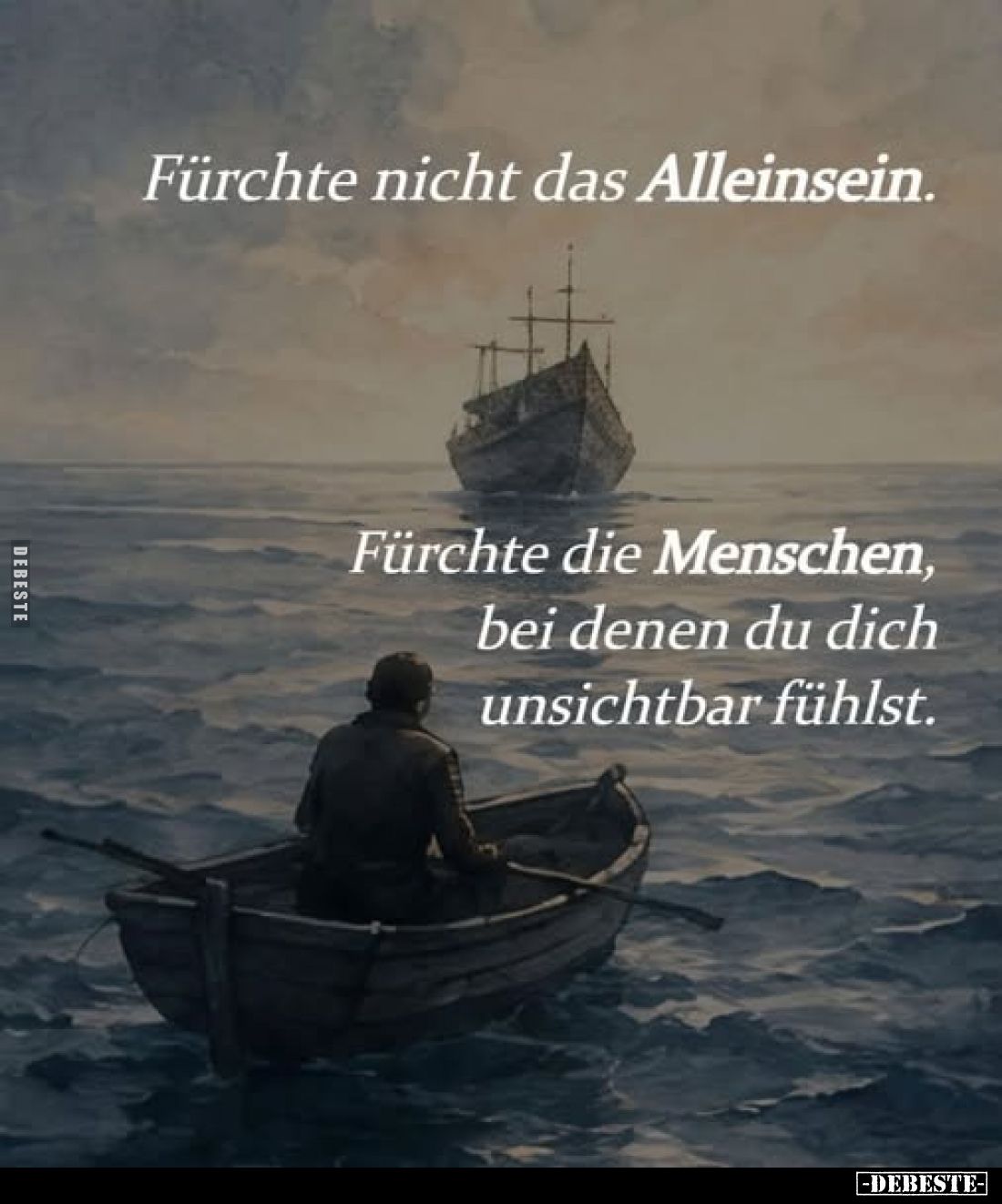 Fürchte nicht das Alleinsein.
Fürchte die Menschen, bei denen du dich unsichtbar fühlst.