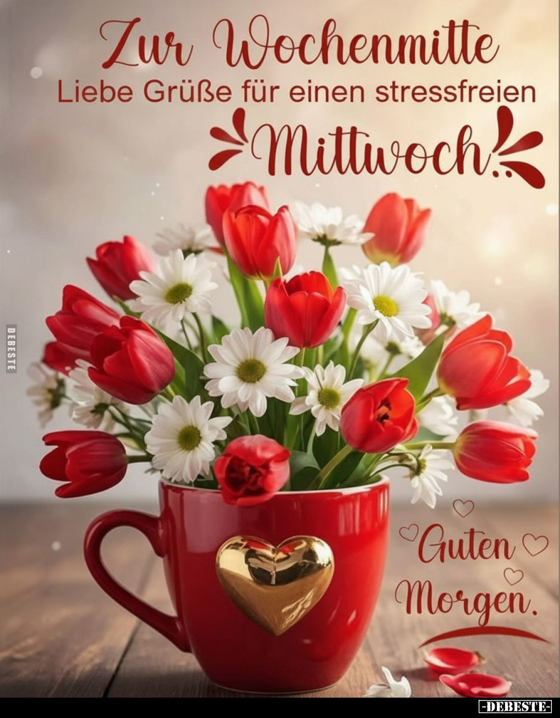 Zur Wochenmitte Liebe Grüße für einen stressfreien Mittwoch..
Guten Morgen.