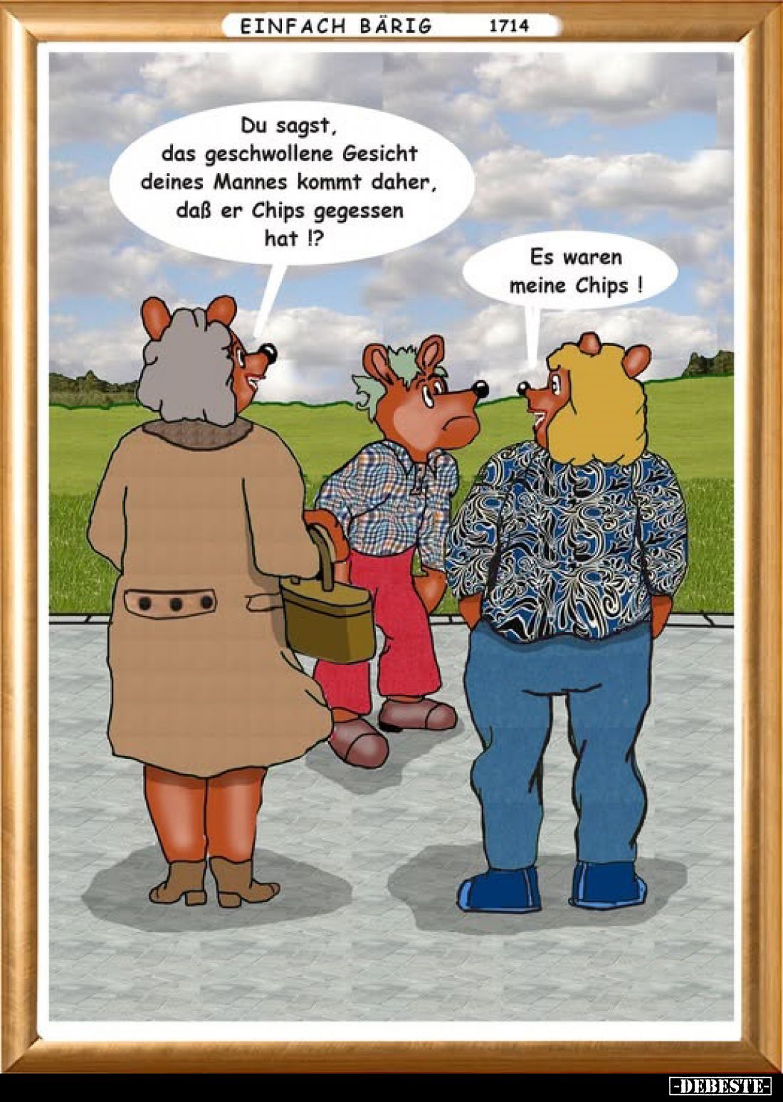 Du sagst, das geschwollene Gesicht deines Mannes kommt daher, daß er Chips gegessen hat !?
Es waren meine Chips!