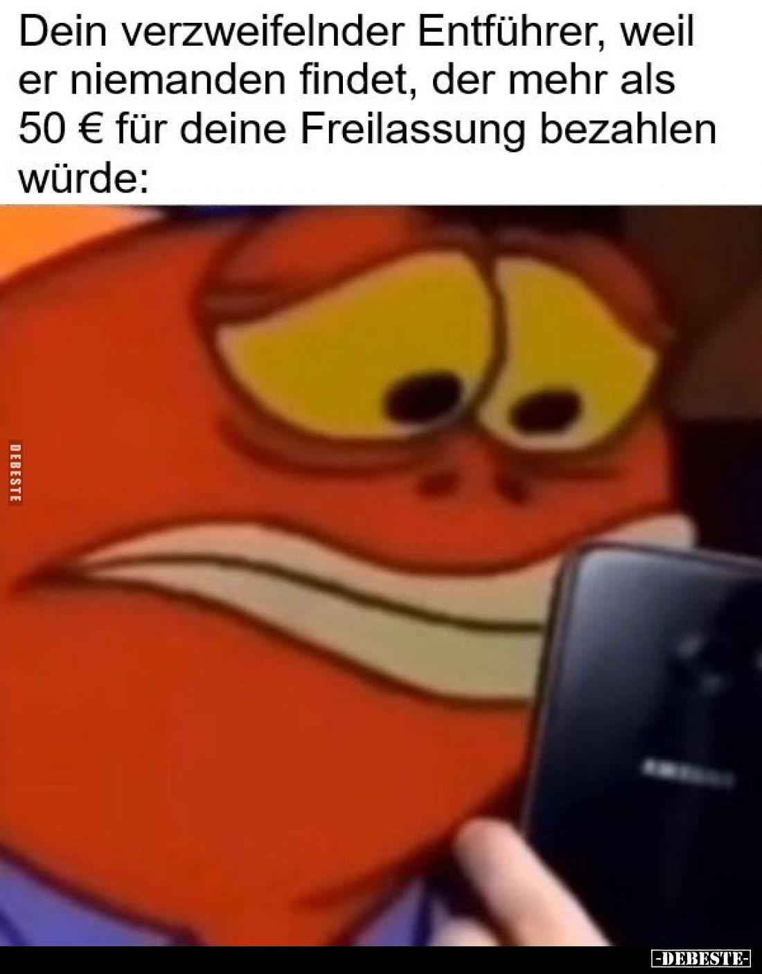 Dein verzweifelter Entführer, weil er niemanden findet, der mehr als 50 € für deine Freilassung bezahlen würde: