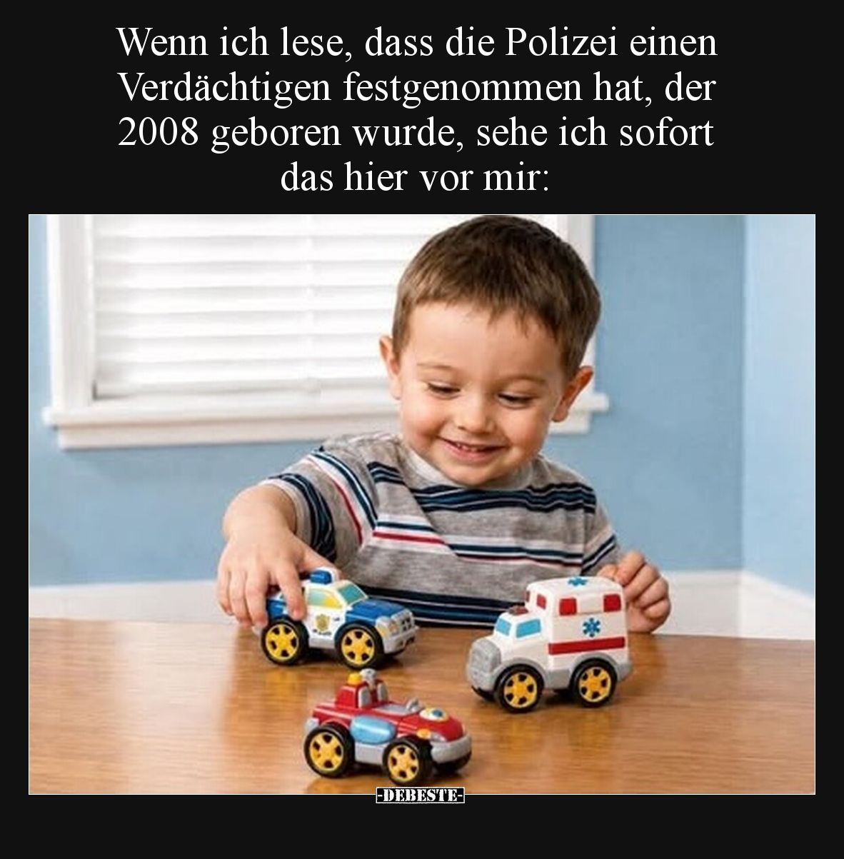 Wenn ich lese, dass die Polizei einen Verdächtigen festgenommen hat, der 2008 geboren wurde, sehe ich sofort das hier vor mir...