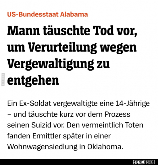 Mann täuschte Tod vor, um Verurteilung wegen Vergewaltigung zu entgehen