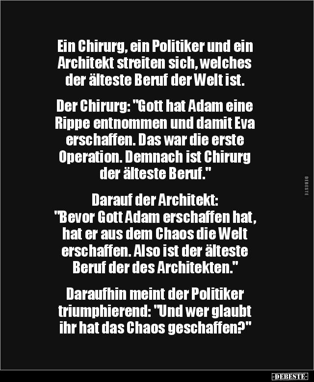 Ein Chirurg, ein Politiker und ein Architekt streiten.. - Lustige Bilder | DEBESTE.de