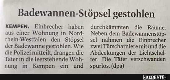 Badewannen-Stöpsel gestohlen.. - Lustige Bilder | DEBESTE.de