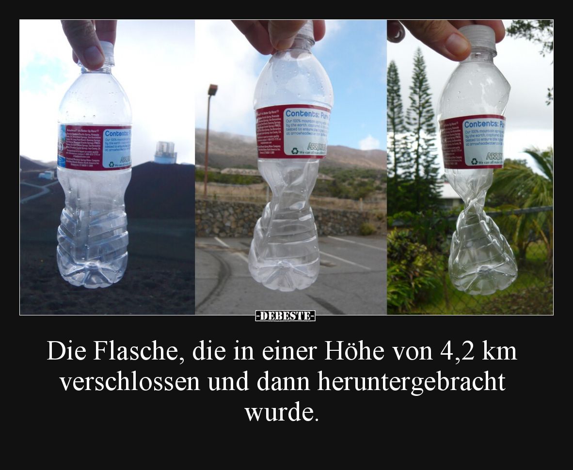 Die Flasche, die in einer Höhe von 4,2 km verschlossen und dann heruntergebracht wurde.