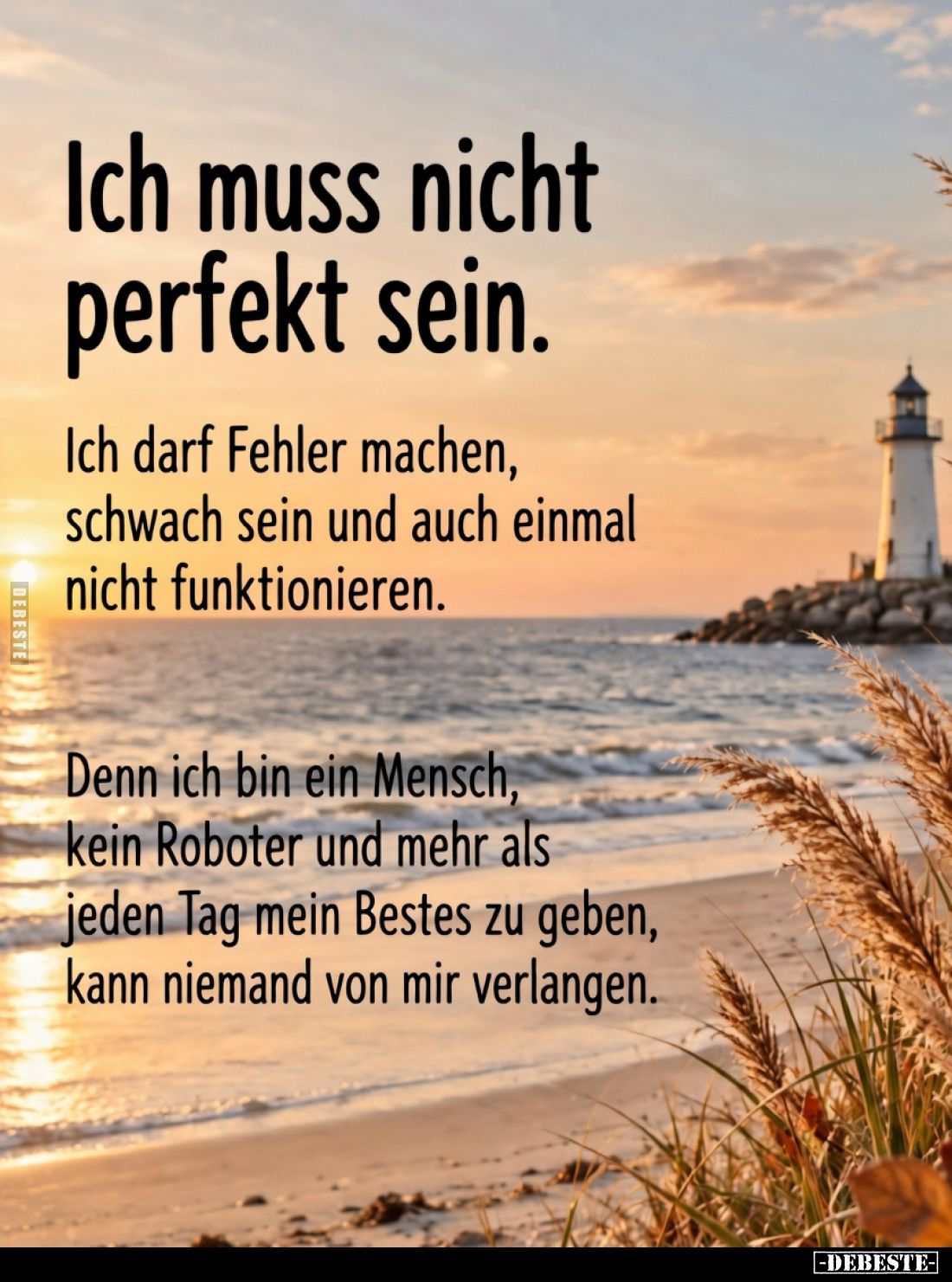 Ich muss nicht perfekt sein.



Ich darf Fehler machen, schwach sein und auch einmal nicht funktionieren.



Denn ich...