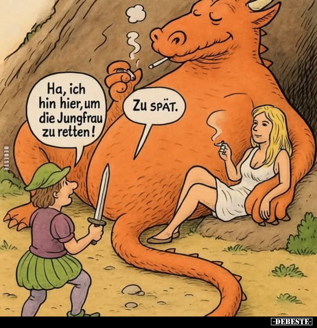 Ha, ich hin hier, um die Jungfrau zu retten!
ZU SPÄT.