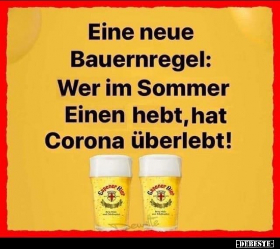Eine neue Bauernregel: Wer im Sommer Einen hebt, hat Corona.. - Lustige Bilder | DEBESTE.de