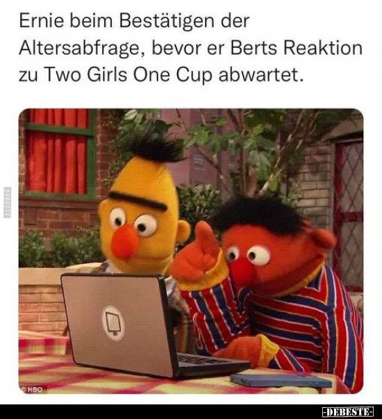 Ernie beim Bestätigen der Altersabfrage, bevor er Berts.. - Lustige Bilder | DEBESTE.de