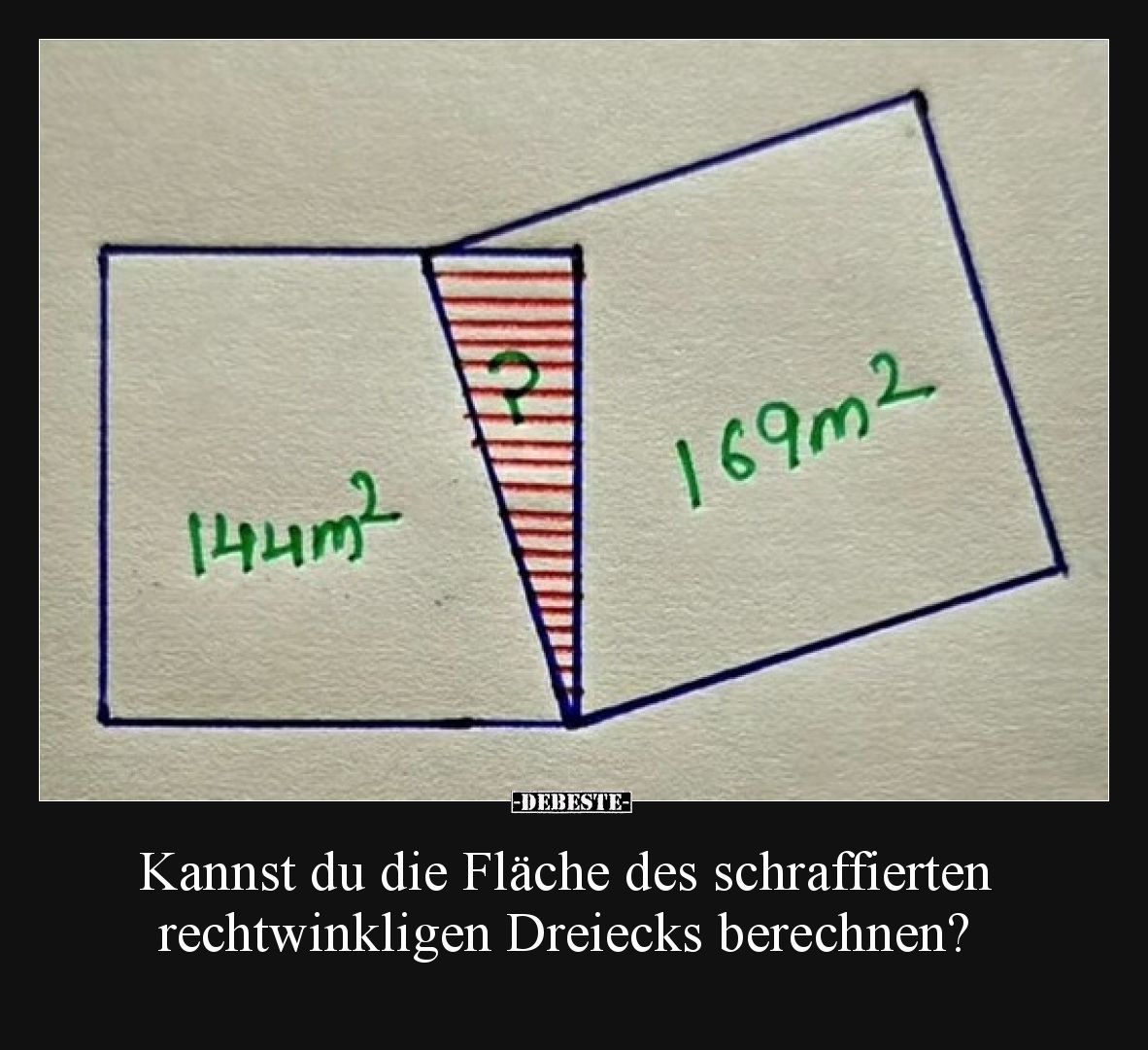 Kannst du die Fläche des schraffierten rechtwinkligen Dreiecks berechnen?