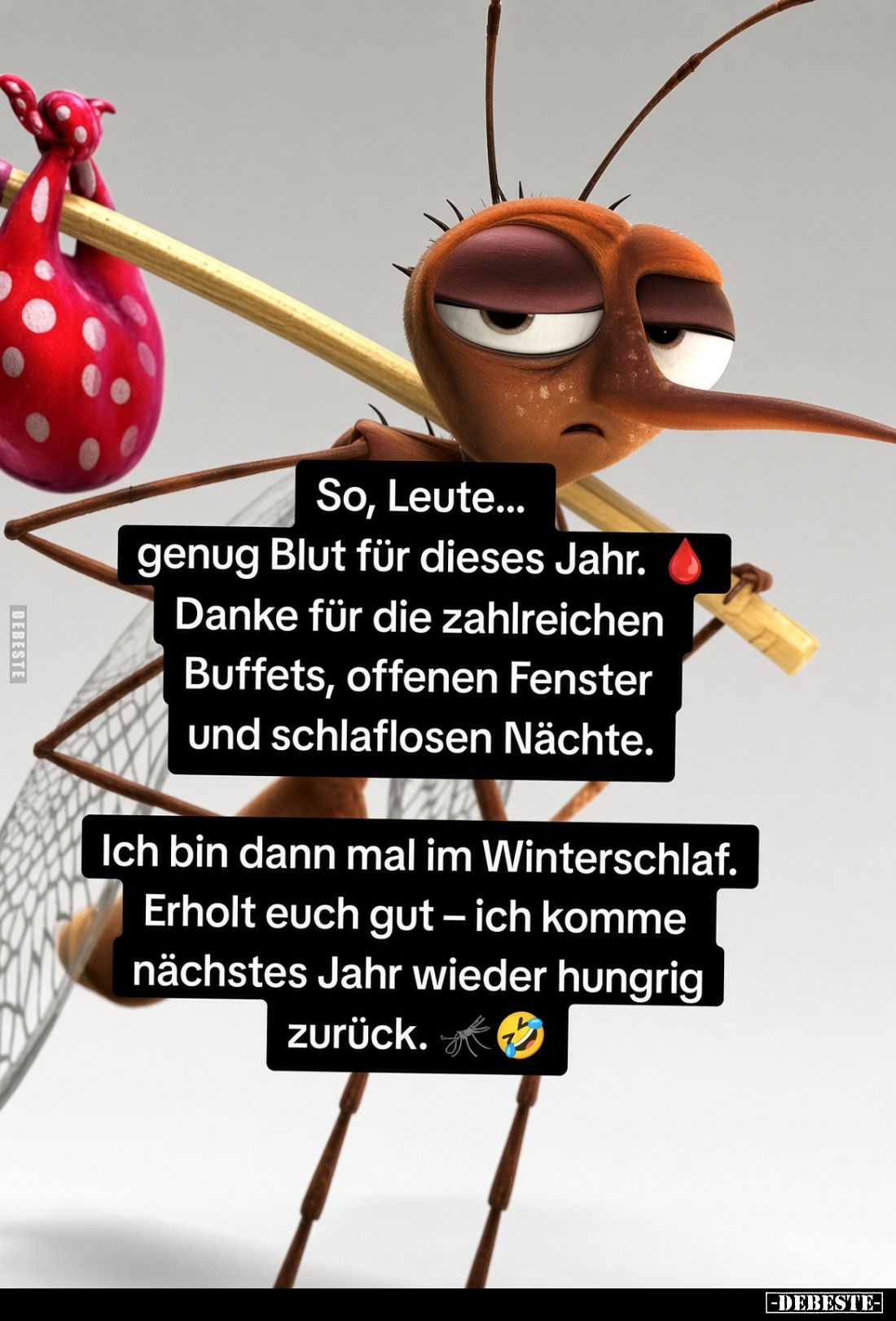 So, Leute... genug Blut für dieses Jahr. Danke für die zahlreichen Buffets, offenen Fenster und schlaflosen Nächte.
Ich bin ...