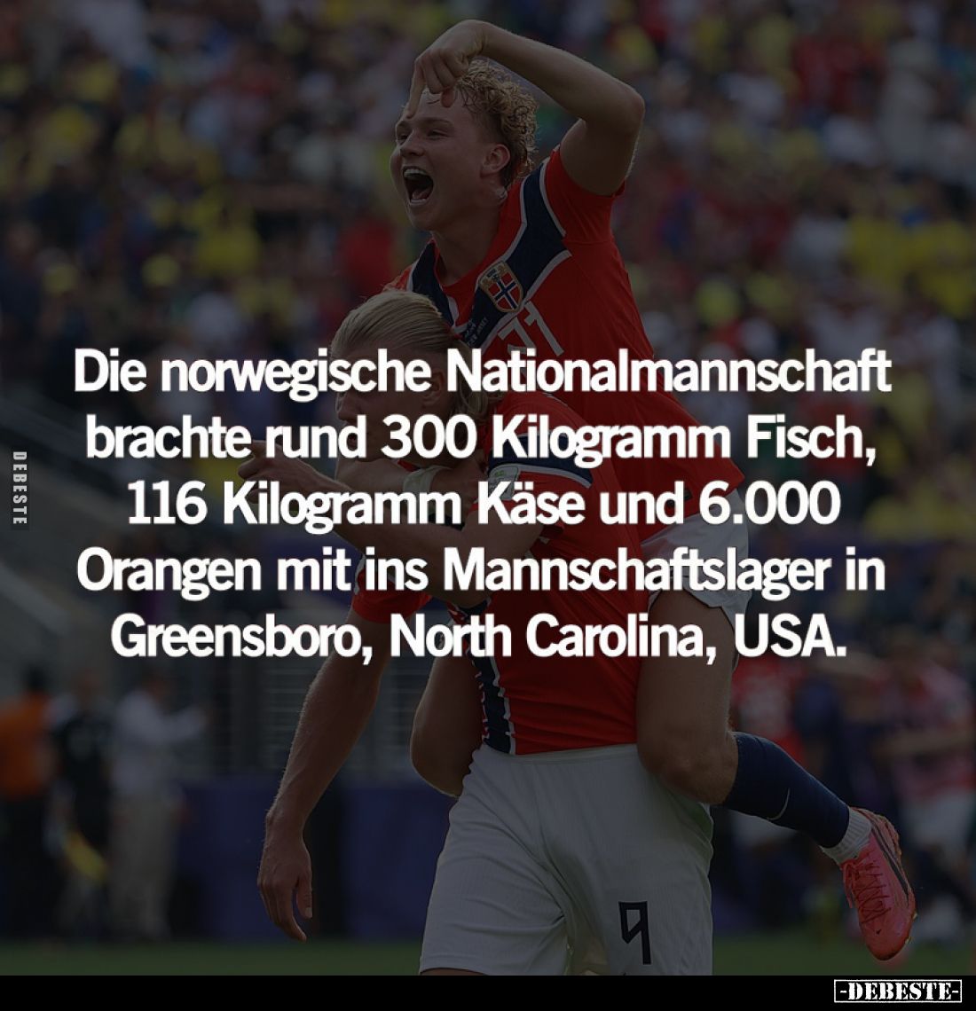 Die norwegische Nationalmannschaft brachte rund 300 Kilogramm Fisch, 116 Kilogramm Käse und 6.000 Orangen mit ins Mannschafts...