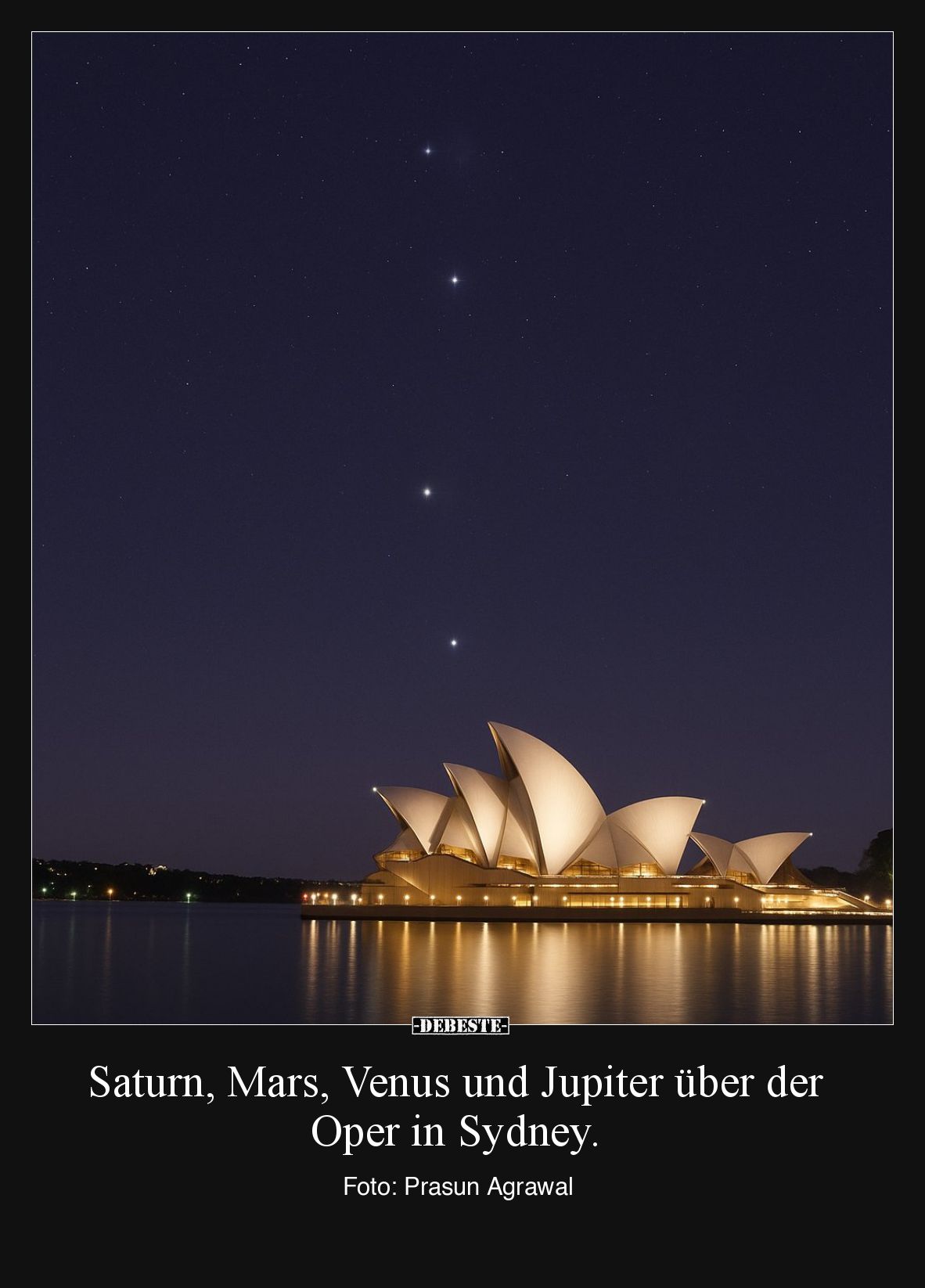 Saturn, Mars, Venus und Jupiter über der Oper in Sydney.  Foto: Prasun Agrawal