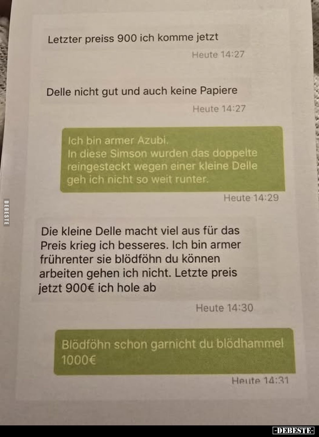 Letzter Preis 900 ich komme jetzt
Delle nicht gut und auch keine Papiere
-
Ich bin armer Azubi. In diese Simson wurden das...