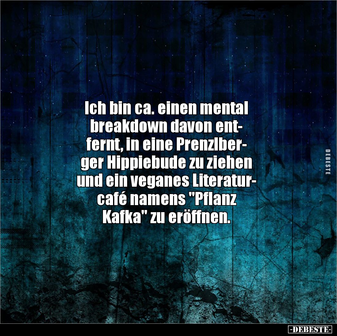 Ich bin ca. einen mental 
breakdown davon ent-
fernt, in eine Prenzlber-
ger Hippiebude zu ziehen
und ein veganes Literat...